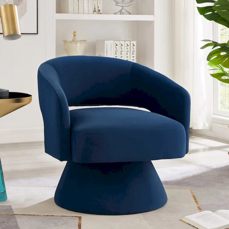 Fauteuil pivotant moderne en forme de tonneau, chaises d'appoint rondes rembourrées en velours, fauteuil pivotant confortable à 360 degrés avec dossier ouvert