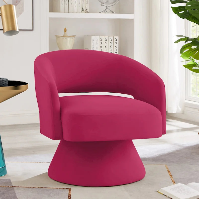 Fauteuil pivotant moderne en forme de tonneau, chaises d'appoint rondes rembourrées en velours, fauteuil pivotant confortable à 360 degrés avec dossier ouvert