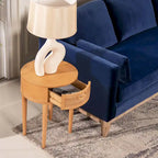 Table d'appoint ronde en rotin de 45 cm, bois de chêne brun naturel