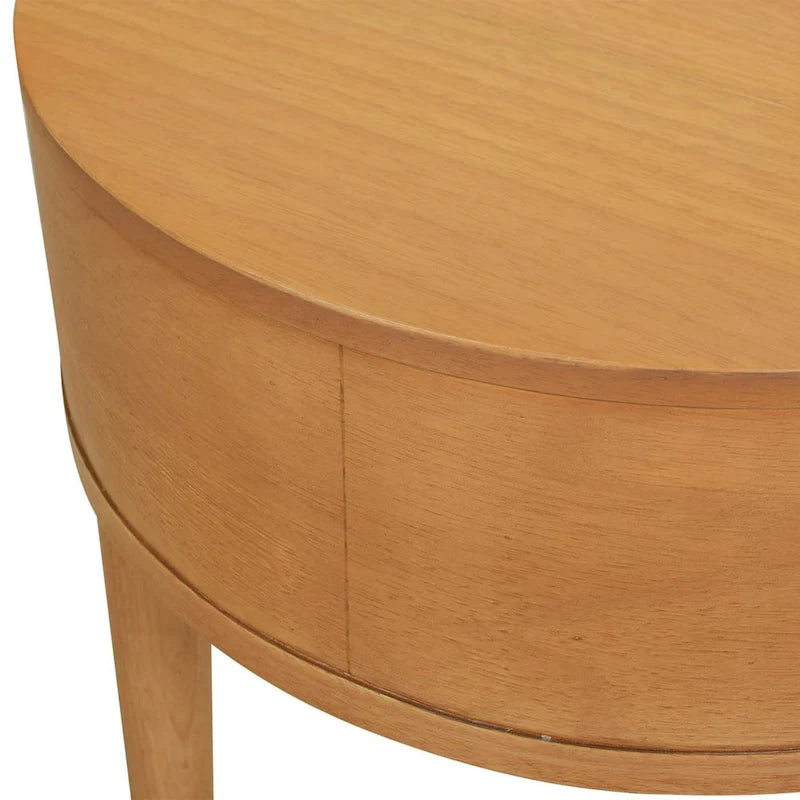 Table d'appoint ronde en rotin de 45 cm, bois de chêne brun naturel