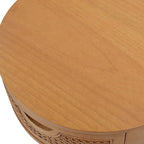Table d'appoint ronde en rotin de 45 cm, bois de chêne brun naturel