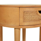 Table d'appoint ronde en rotin de 45 cm, bois de chêne brun naturel
