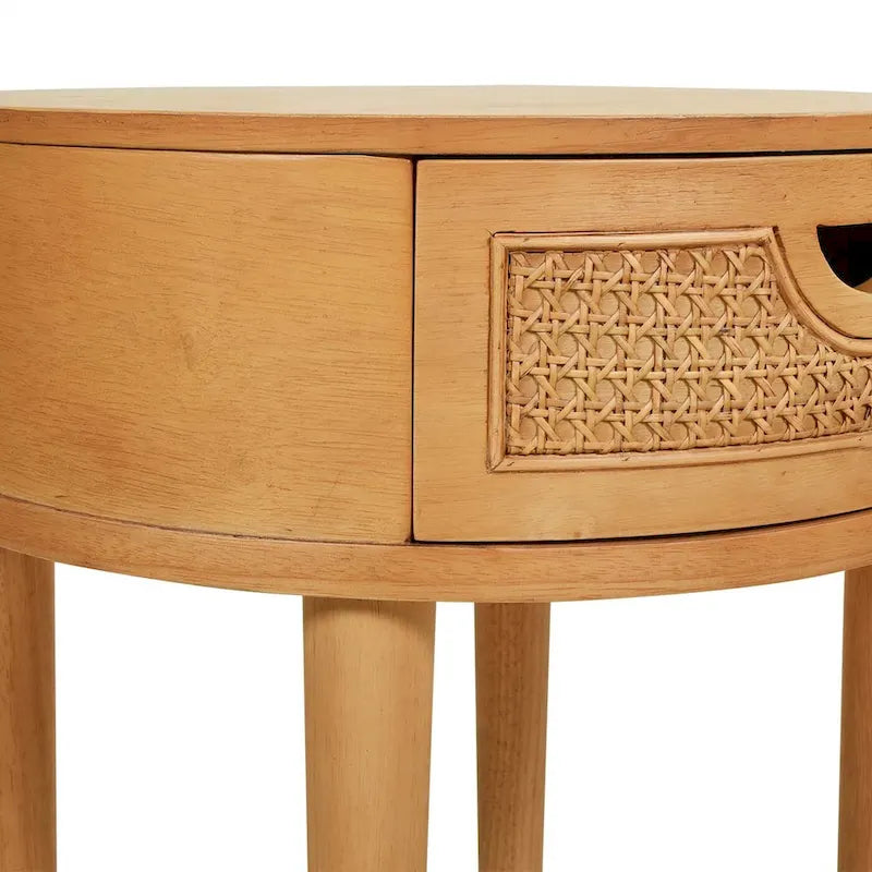 Table d'appoint ronde en rotin de 45 cm, bois de chêne brun naturel