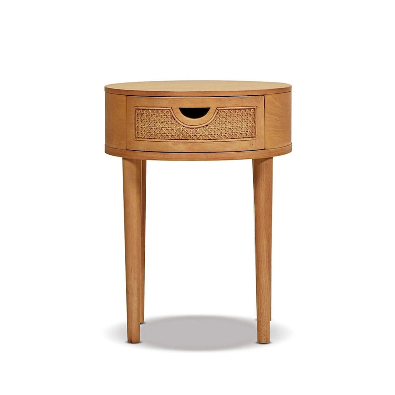Table d'appoint ronde en rotin de 45 cm, bois de chêne brun naturel