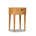 Table d'appoint ronde en rotin de 45 cm, bois de chêne brun naturel