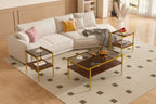 Coffee Table and End tables Set of 3, Tempered Glass Table with MDF layer, Modern Tables for Living Room , Gray Glass