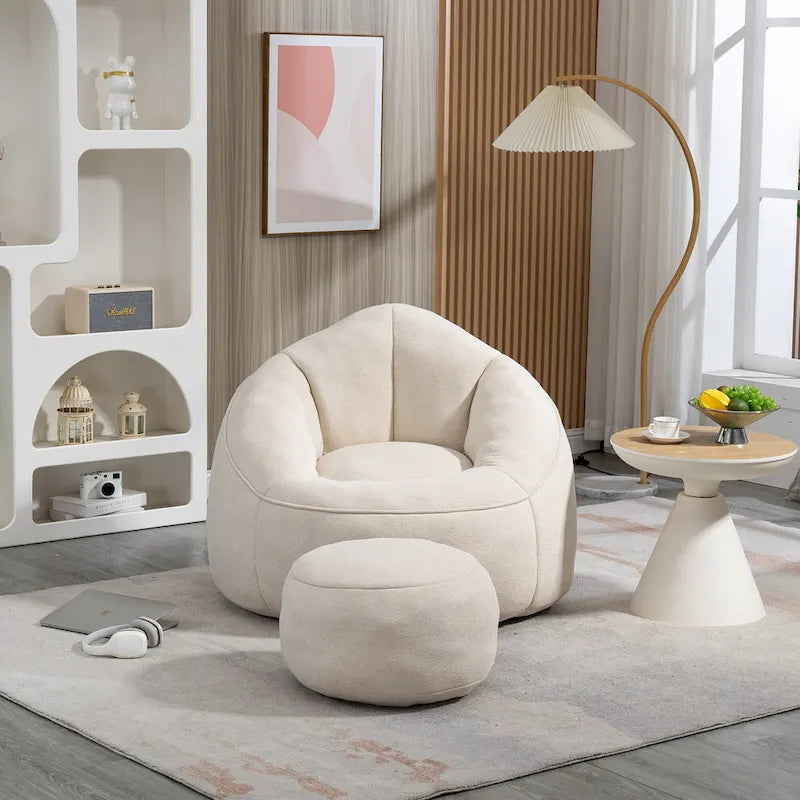 Fauteuil d'appoint moderne beige en microfibre 40 avec ottoman