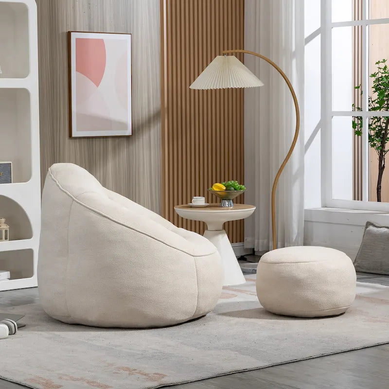 Fauteuil d'appoint moderne beige en microfibre 40 avec ottoman