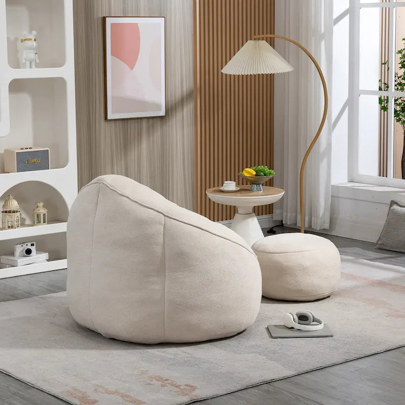 Fauteuil d'appoint moderne beige en microfibre 40 avec ottoman