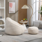 Fauteuil d'appoint moderne beige en microfibre 40 avec ottoman