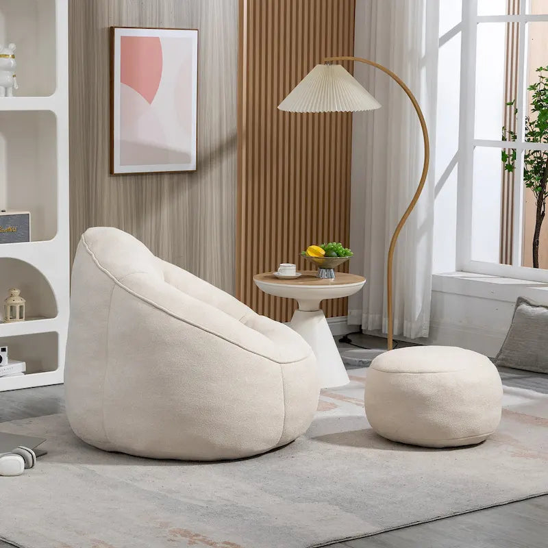 Fauteuil d'appoint moderne beige en microfibre 40 avec ottoman