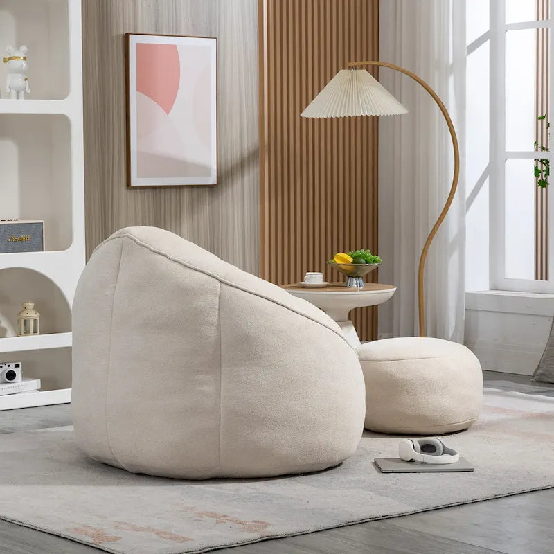 Fauteuil d'appoint moderne beige en microfibre 40 avec ottoman