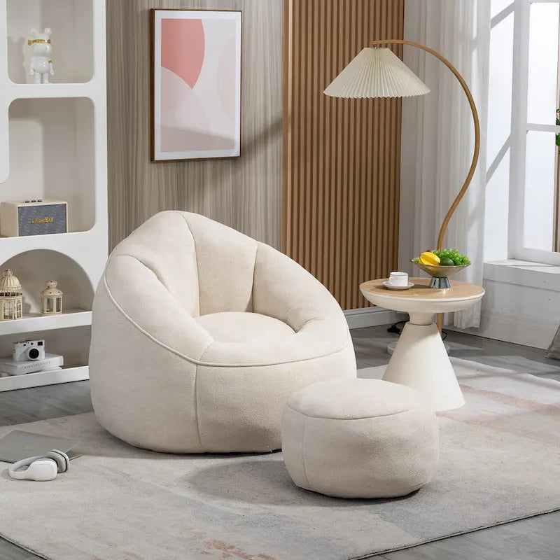 Fauteuil d'appoint moderne beige en microfibre 40 avec ottoman