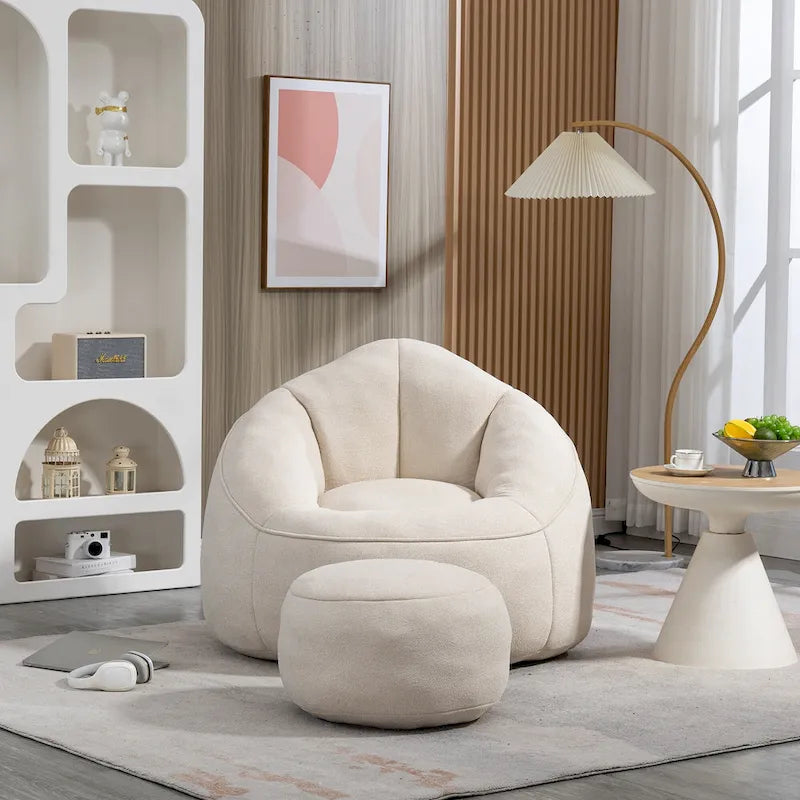 Fauteuil d'appoint moderne beige en microfibre 40 avec ottoman