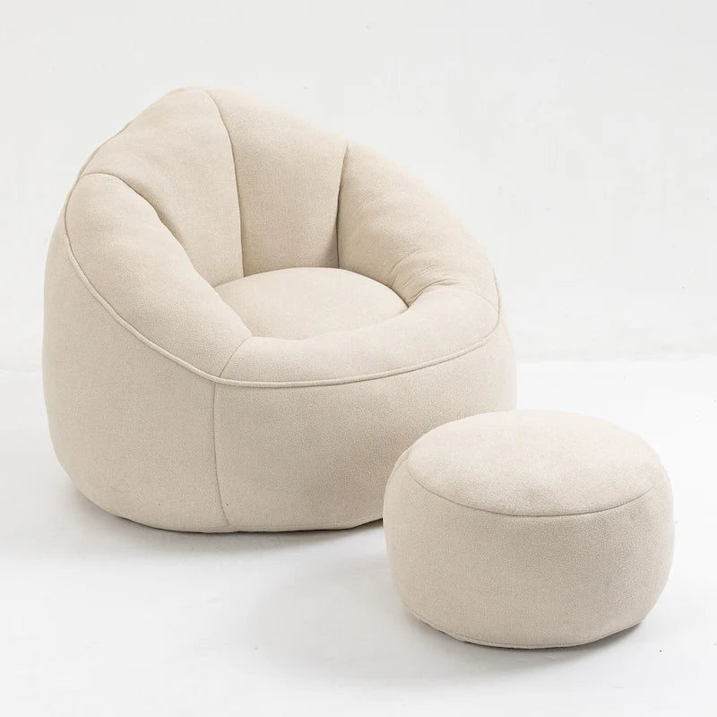 Fauteuil d'appoint moderne beige en microfibre 40 avec ottoman