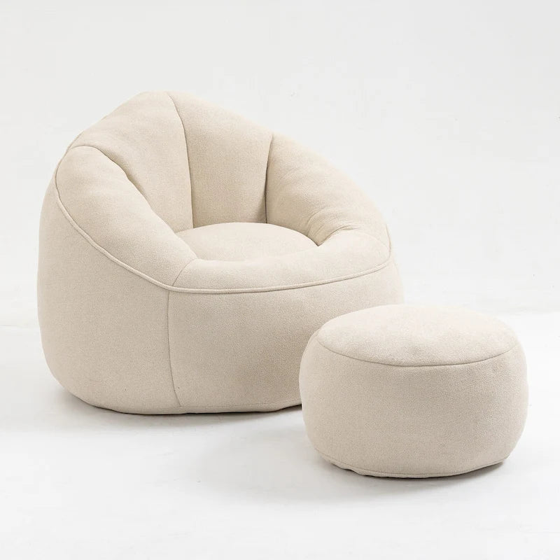 Fauteuil d'appoint moderne beige en microfibre 40 avec ottoman