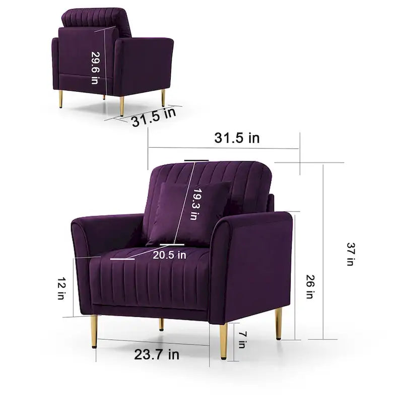 Fauteuil d'appoint en velours pour salon, lot de 2