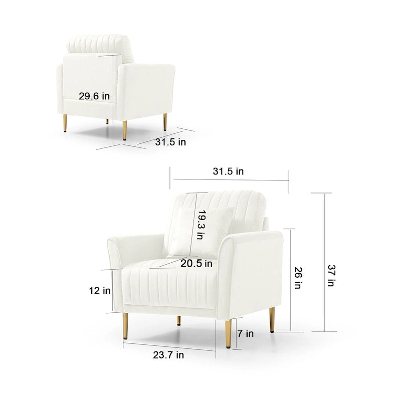 Fauteuil d'appoint en velours pour salon, lot de 2