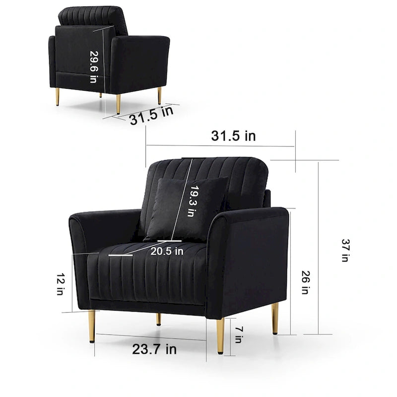 Fauteuil d'appoint en velours pour salon, lot de 2