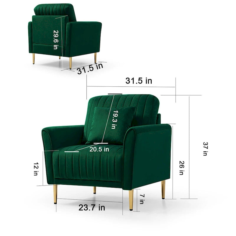 Fauteuil d'appoint en velours pour salon, lot de 2