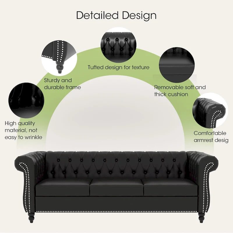 Canapé Chesterfield 3 places moderne Mid-Century 213 cm