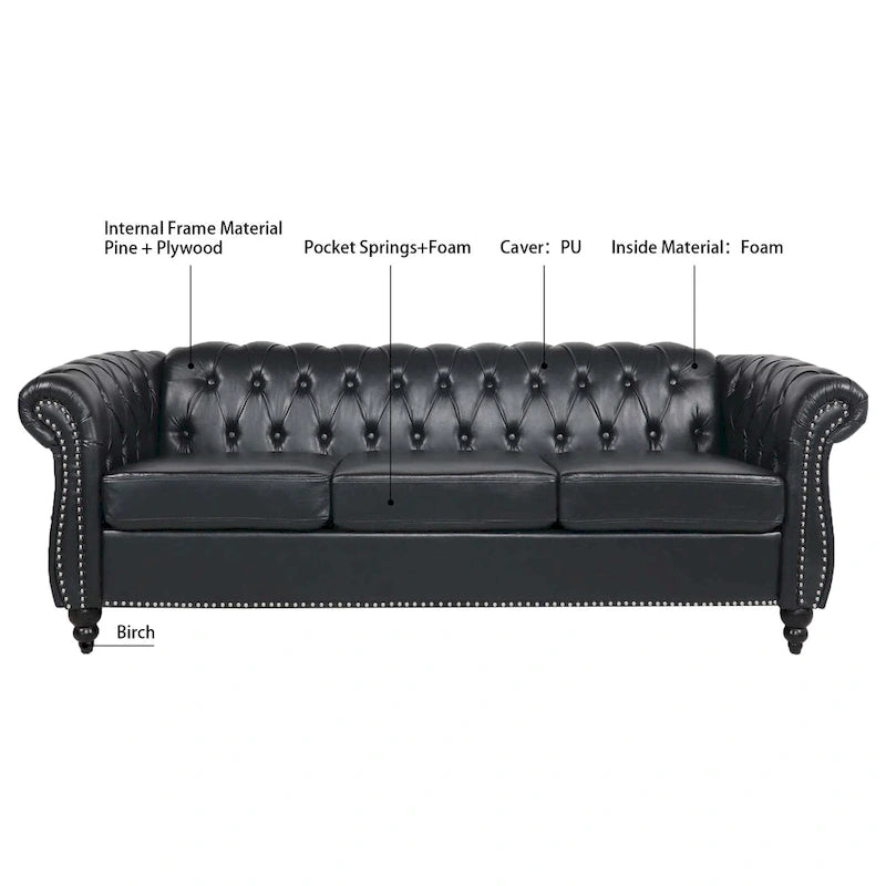 Canapé Chesterfield 3 places moderne Mid-Century 213 cm