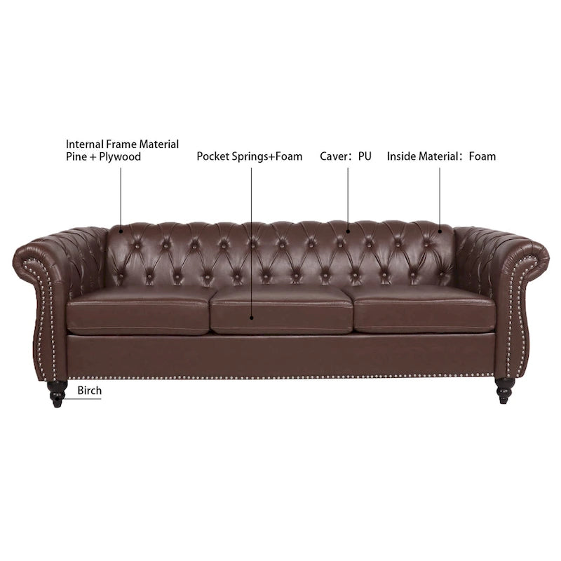 Canapé Chesterfield 3 places moderne Mid-Century 213 cm