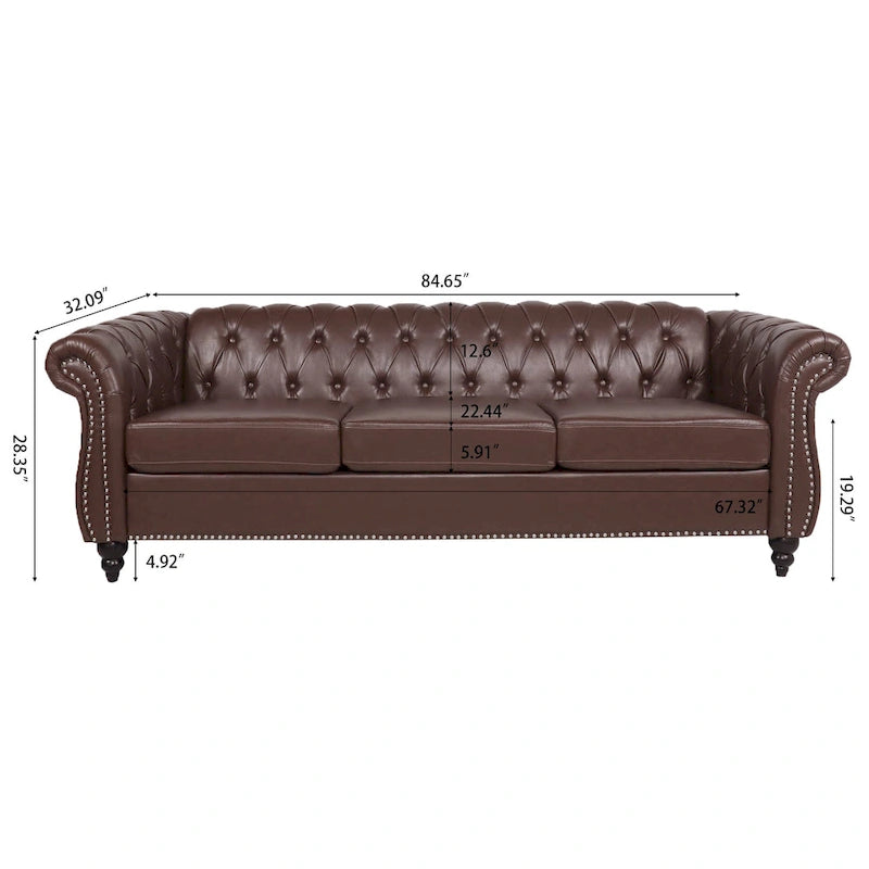 Canapé Chesterfield 3 places moderne Mid-Century 213 cm