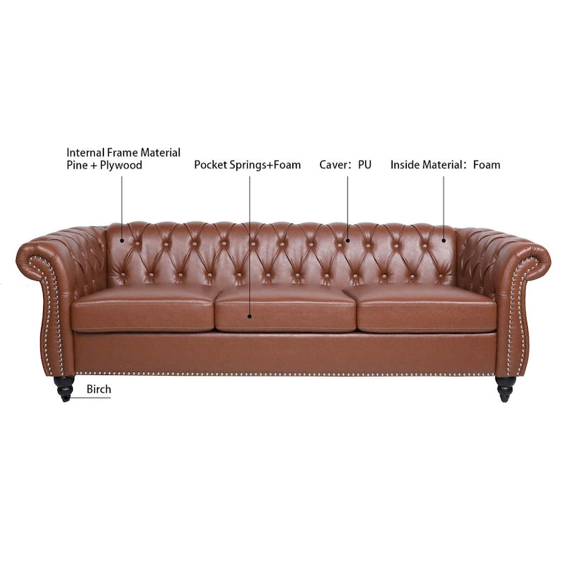 Canapé Chesterfield 3 places moderne Mid-Century 213 cm