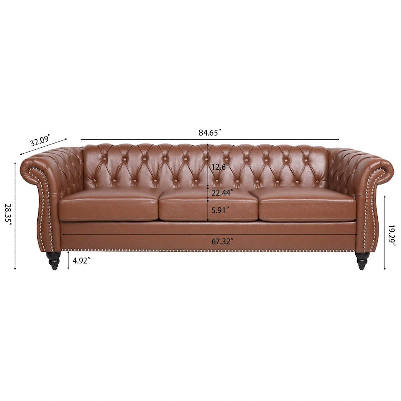 Canapé Chesterfield 3 places moderne Mid-Century 213 cm