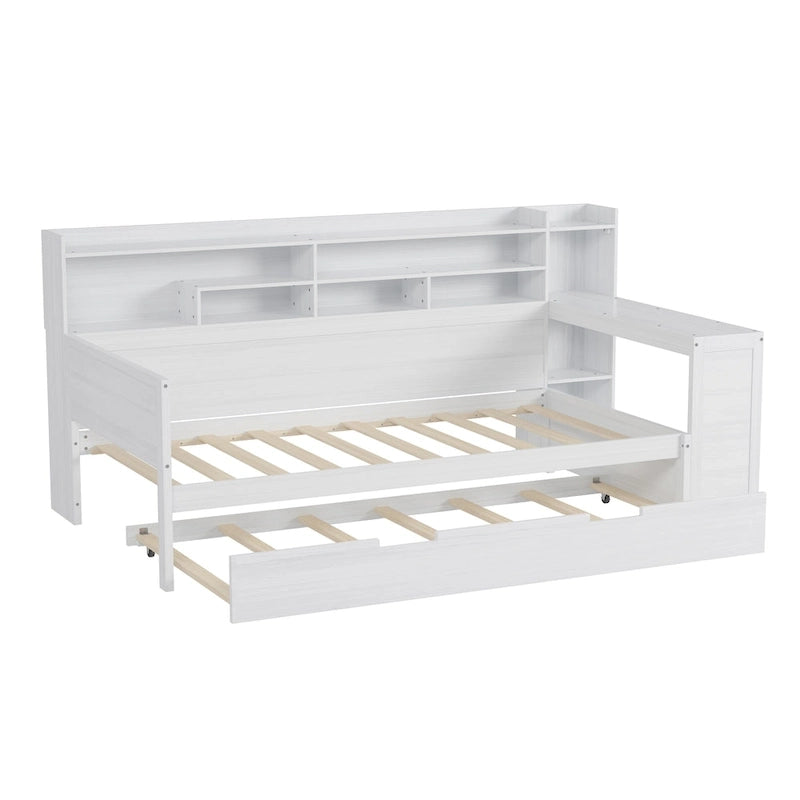 Lit de repos double avec étagères, lit gigogne et bureau