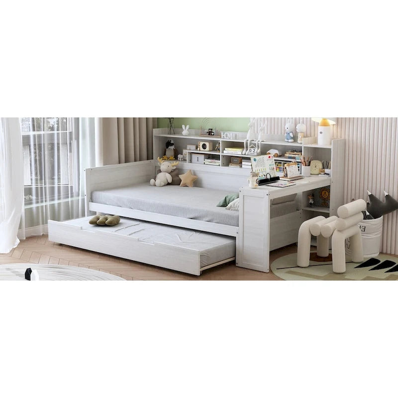 Lit de repos double avec étagères, lit gigogne et bureau
