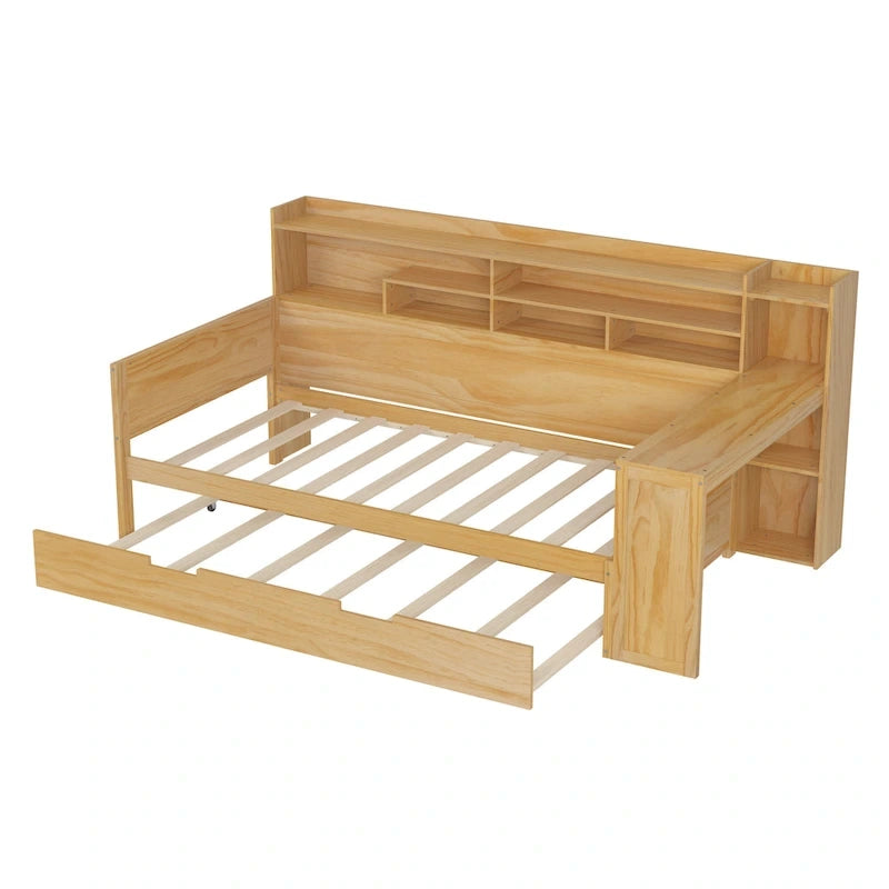 Lit de repos double avec étagères, lit gigogne et bureau