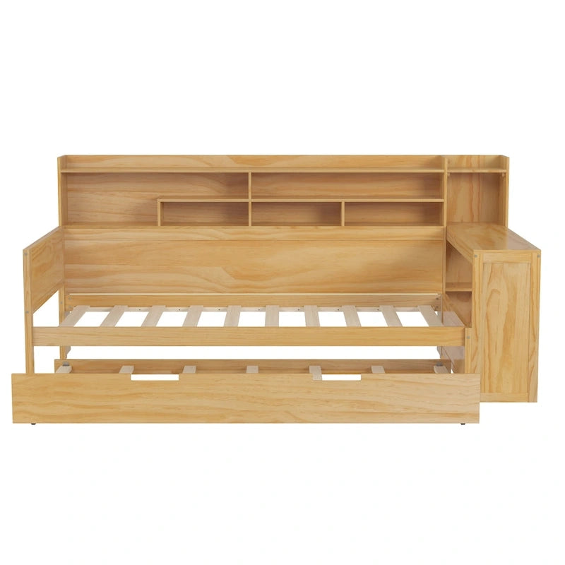 Lit de repos double avec étagères, lit gigogne et bureau