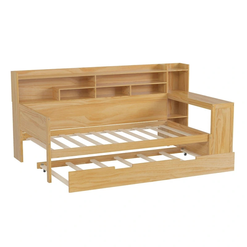 Lit de repos double avec étagères, lit gigogne et bureau