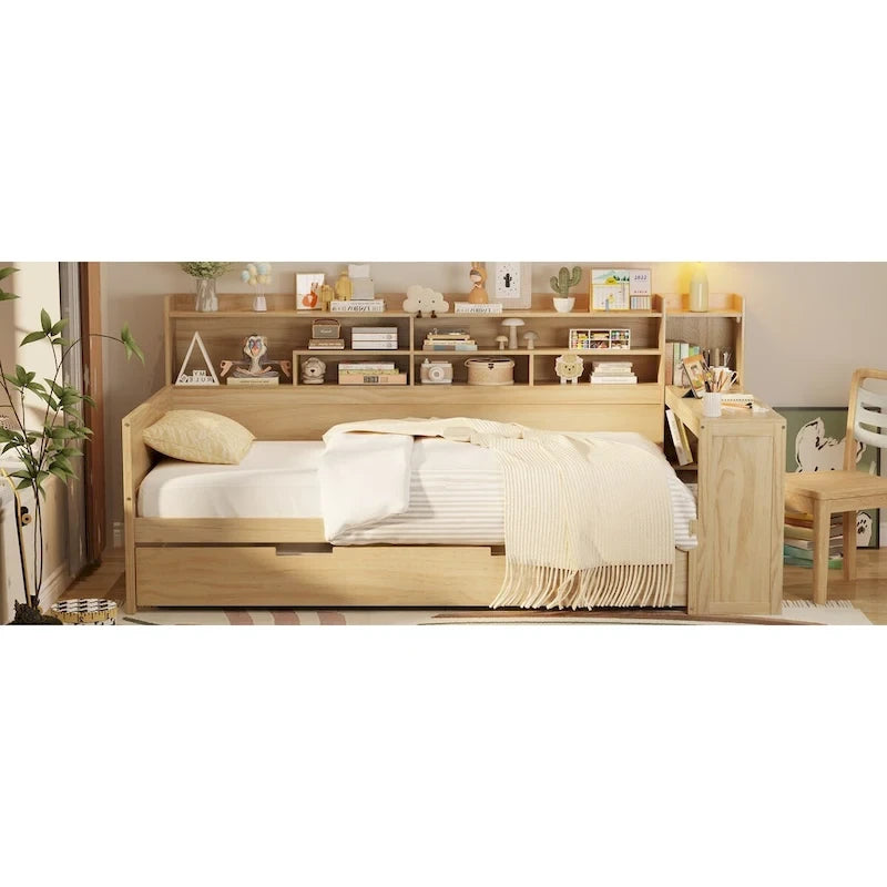 Lit de repos double avec étagères, lit gigogne et bureau