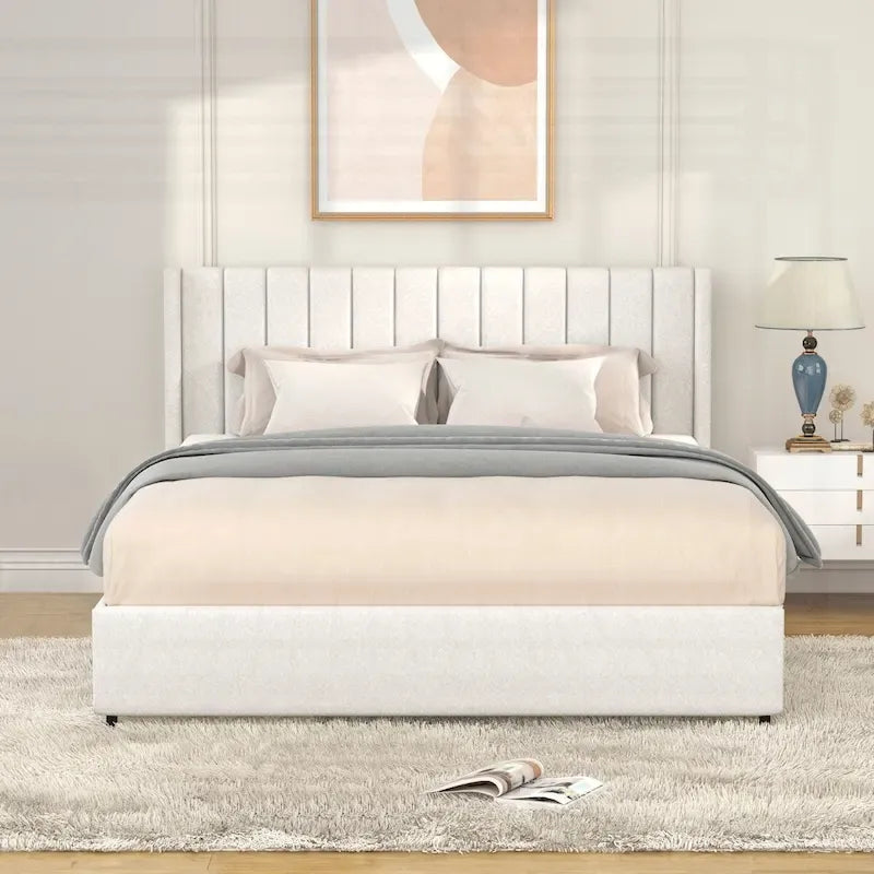 Lit plateforme capitonné de luxe avec deux tiroirs de rangement pour un confort ultime
