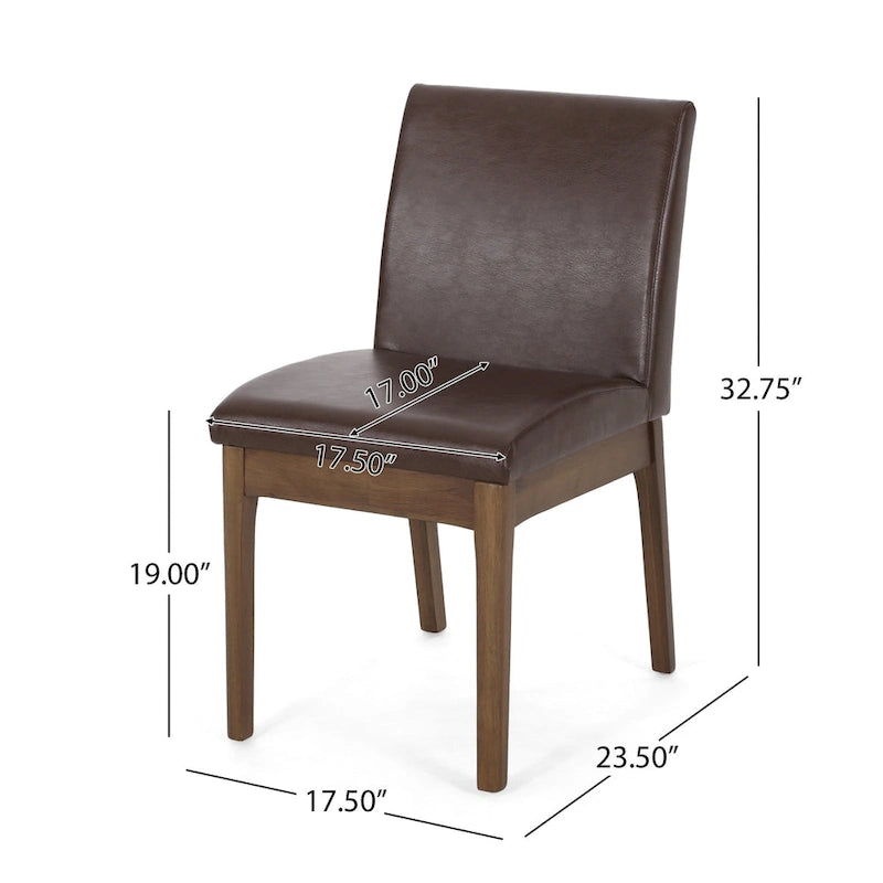 Chaise de salle à manger sans accoudoirs, Hévéa au grain naturel, Similicuir marron