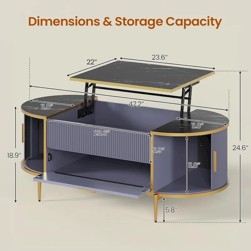 Table basse relevable Compartiment de rangement Porte de grange