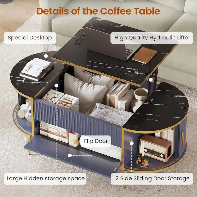 Table basse relevable Compartiment de rangement Porte de grange