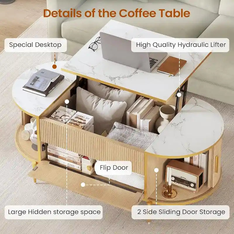 Table basse relevable Compartiment de rangement Porte de grange