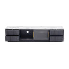 Meuble TV avec portes en verre pour téléviseur de 70 pouces, console multimédia avec 4 tiroirs, table de centre multimédia en bois avec grand placard de rangement