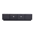 Meuble TV avec portes en verre pour téléviseur de 70 pouces, console multimédia avec 4 tiroirs, table de centre multimédia en bois avec grand placard de rangement