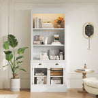 Bibliothèque haute polyvalente avec éclairage LED et plusieurs options de rangement pour la maison