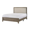 Tête de lit capitonnée en tissu gris avec garniture cloutée, lit Queen Size 1 pièce, beau mobilier de chambre en bois