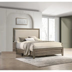 Grey Finish Fabric Upholstered Headboard Tufted Nailhead Trim 1pc Queen Size Panel Bed Beautiful Wooden Bedroom Furniture