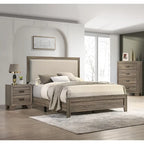 Tête de lit capitonnée en tissu gris avec garniture cloutée, lit Queen Size 1 pièce, beau mobilier de chambre en bois
