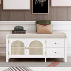 Banc de rangement à chaussures rétro avec tiroirs et coussin pour l'entrée ou le salon