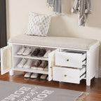 Banc de rangement à chaussures rétro avec tiroirs et coussin pour l'entrée ou le salon