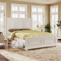 Lit plateforme double king size traditionnel blanc en pin avec sommier à lattes en bois pour chambre à coucher